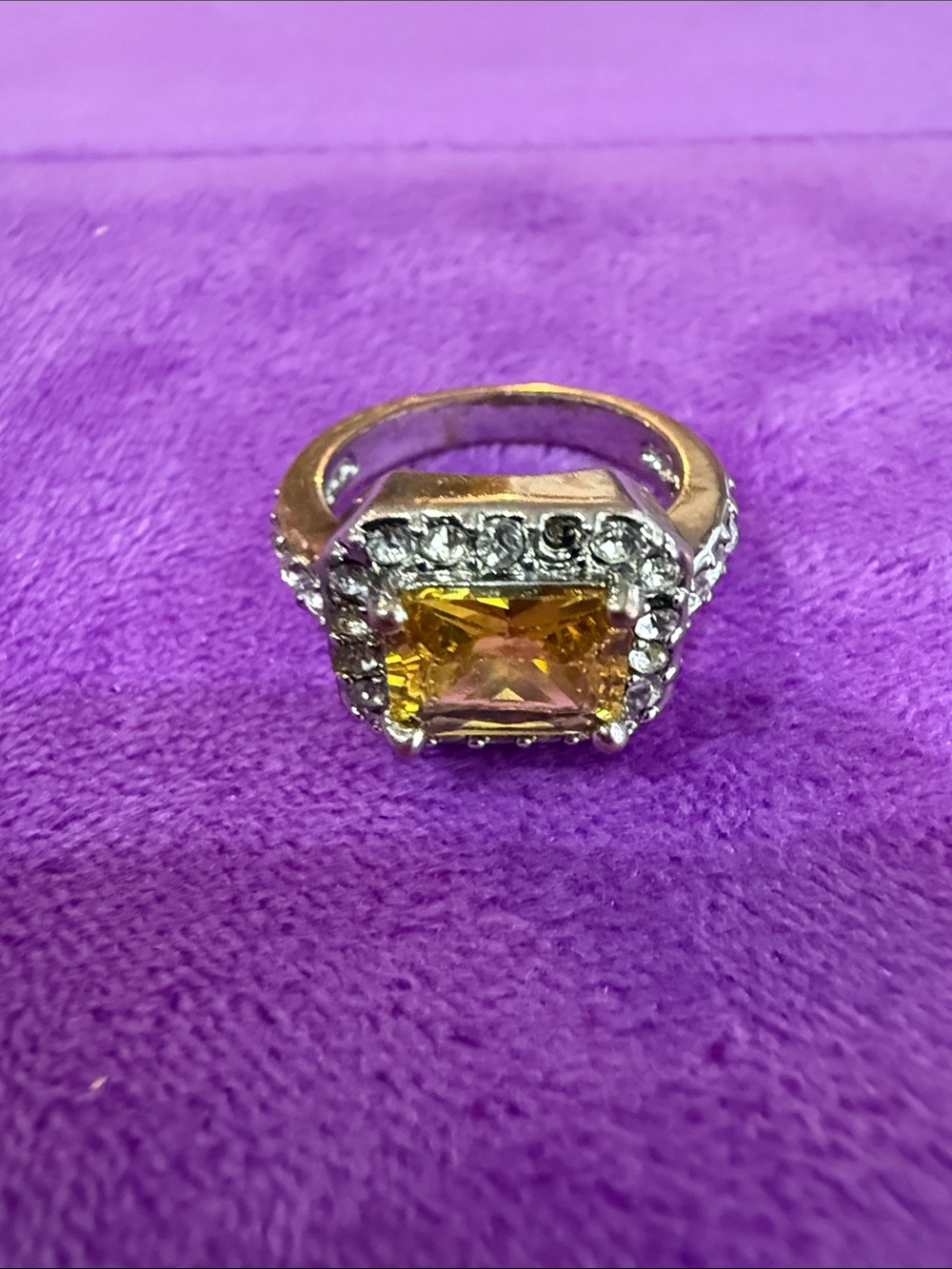 Yellow Crystal Halo Cocktail Ring - Women Jewelry